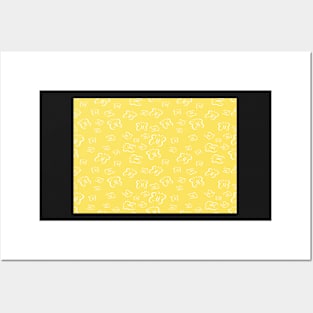 White Butterflies on Yellow background Posters and Art